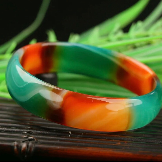 60 Mm Certified Natural 2 Color Agate Chalcedony Jade Bangle Bracelet Z000221
